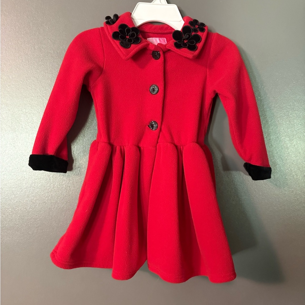 Red Girls' Heavy fleecy Coat with Black Accents 3T